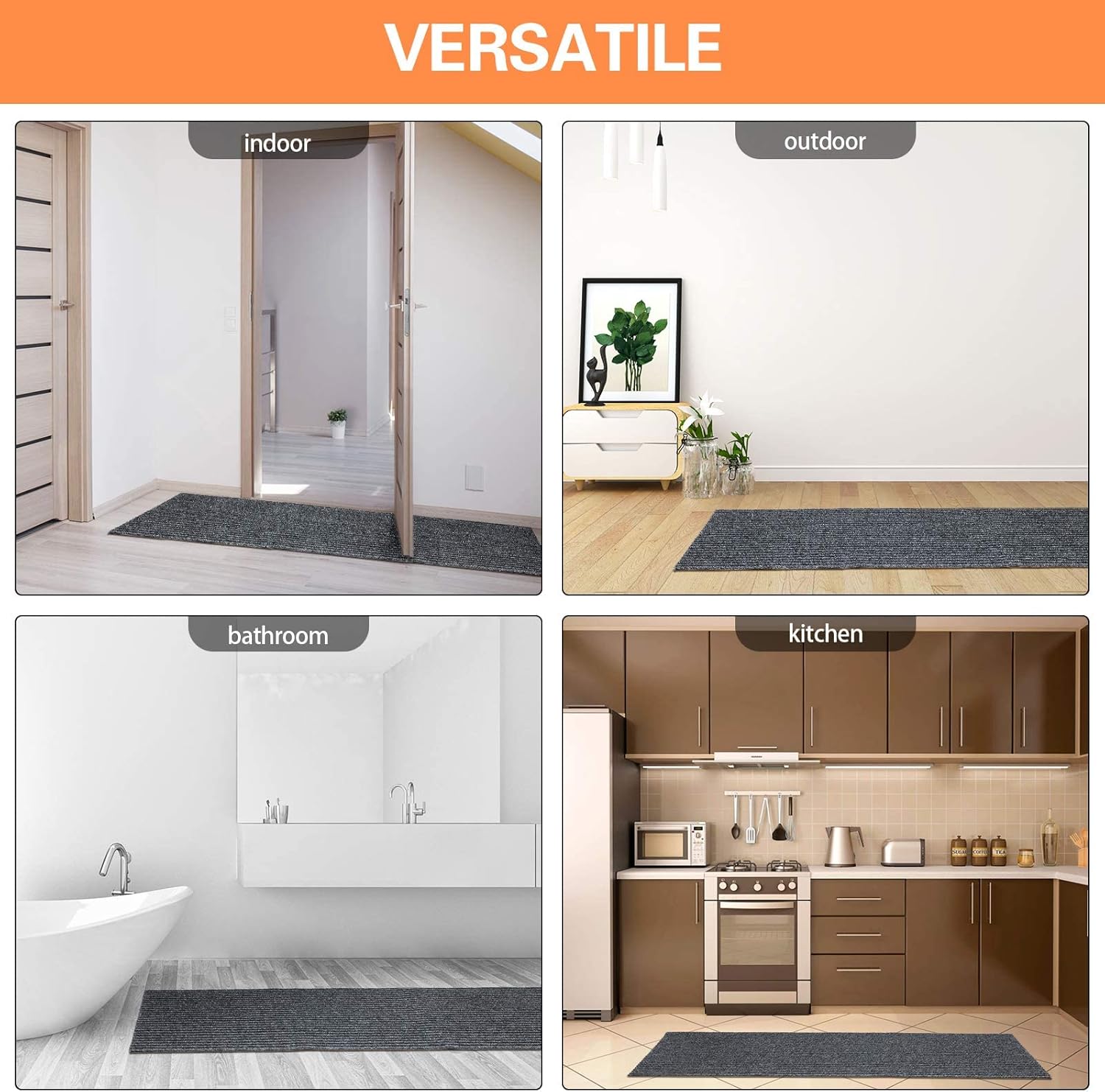 Nuanchu Long Semi Finished Front Door Mat Waterproof Entry Floor Mat with Rubber Lining Indoor Outdoor Carpet for Wet Weather DIY Entrance Kitchen Bathroom Garage, 24 x 197 Inches(Gray)