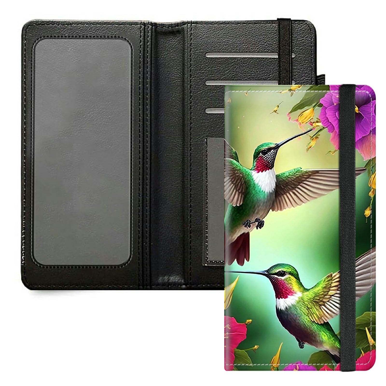 DIGTIALL Checkbook Cover for Men & Women – Premium PU Leather Checkbook Holder with RFID Blocking & Elastic Strap,Humming bird Flower