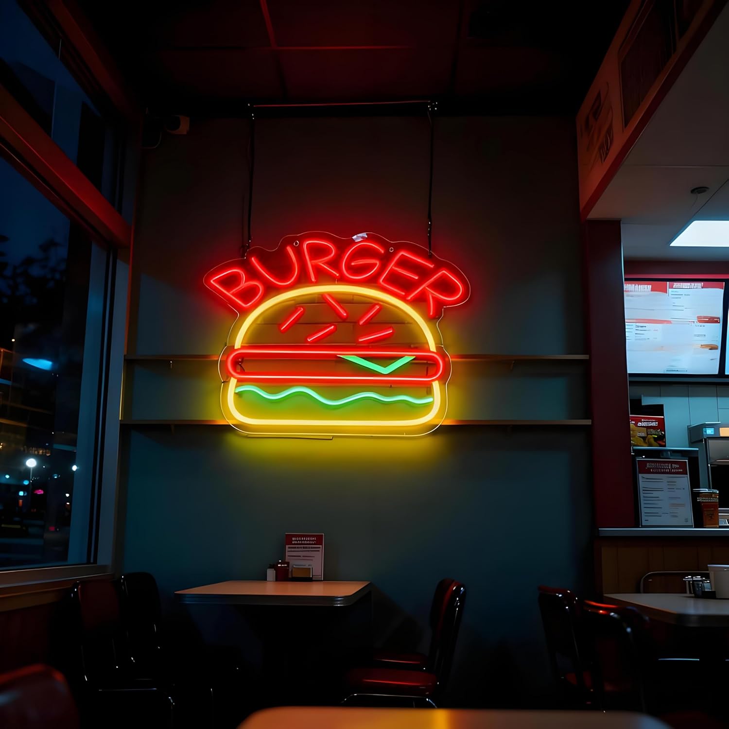 Burger Neon Sign for Wall Decor Light Up Letters Business Led Sign Cute Birthday Party Gifts Led Decorative Night Signs Kitchen Room Decor Birthday Party Signs for Restaurant Burger Shop