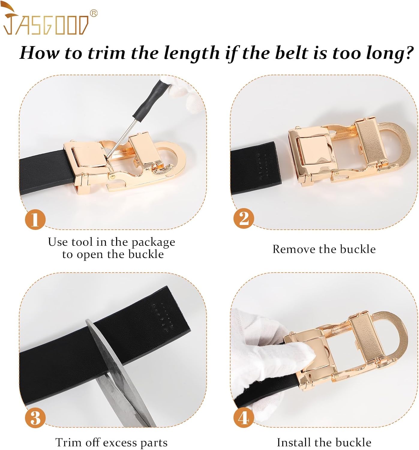 JASGOOD Women Leather Ratchet Belt for Jeans Pants Dresses Adjustable Belt with Automatic Sliding Buckle, Width 1.2" - Image 5