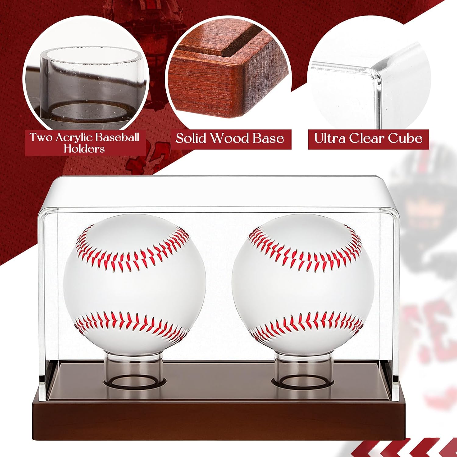 Weysat Baseball Display Case 2 in 1 Clear Cube Baseball Holder with Wood Base Clear Acrylic Memorabilia Showcase Box Autograph Ball Protector for Sport Fan Souvenir, UV Protection