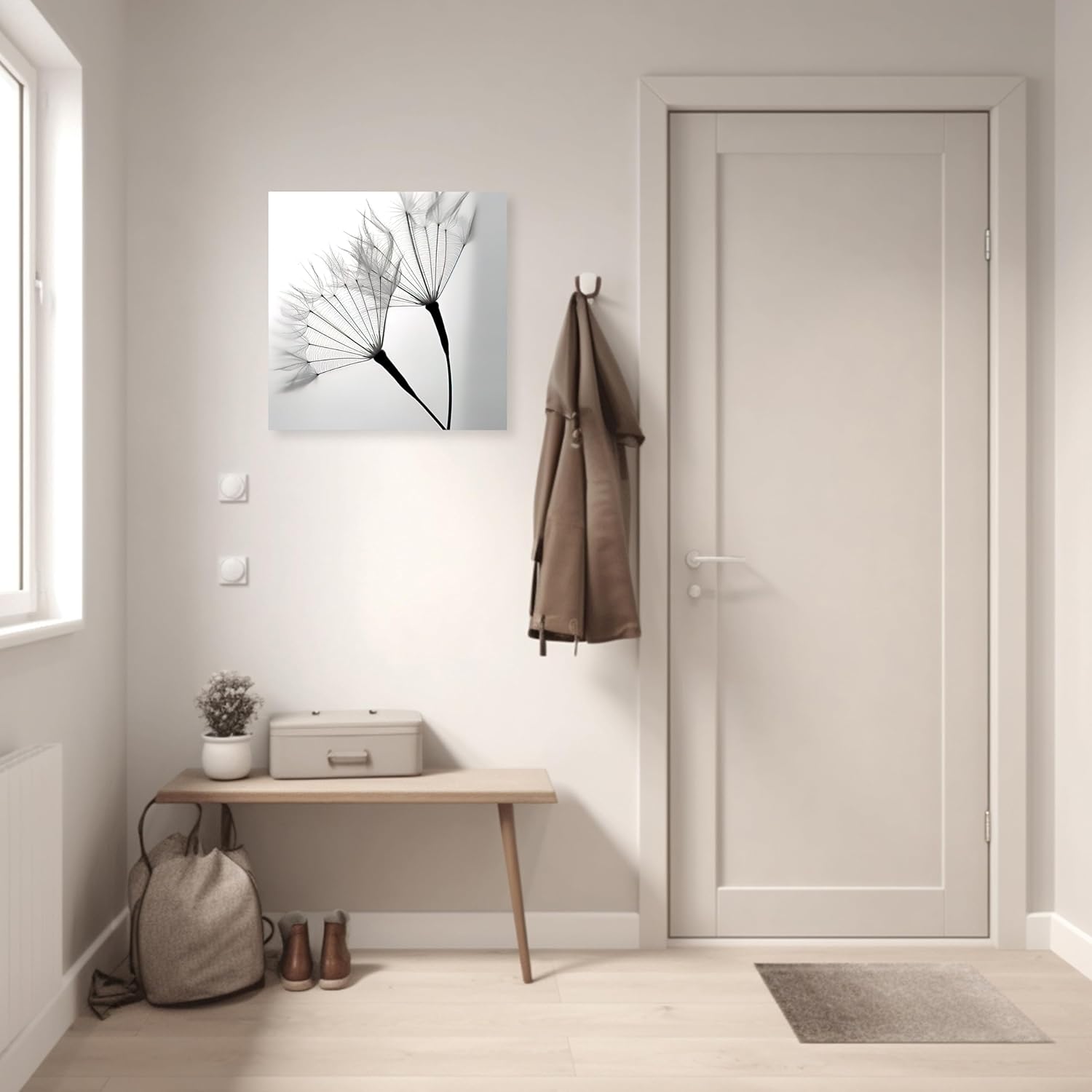ARTZGX Dandelion Canvas Wall Art Black White Flower Painting Rustic Neutral Floral Picture Print for Home Decor Frame(Dandelion - A,12.00" x 12.00")