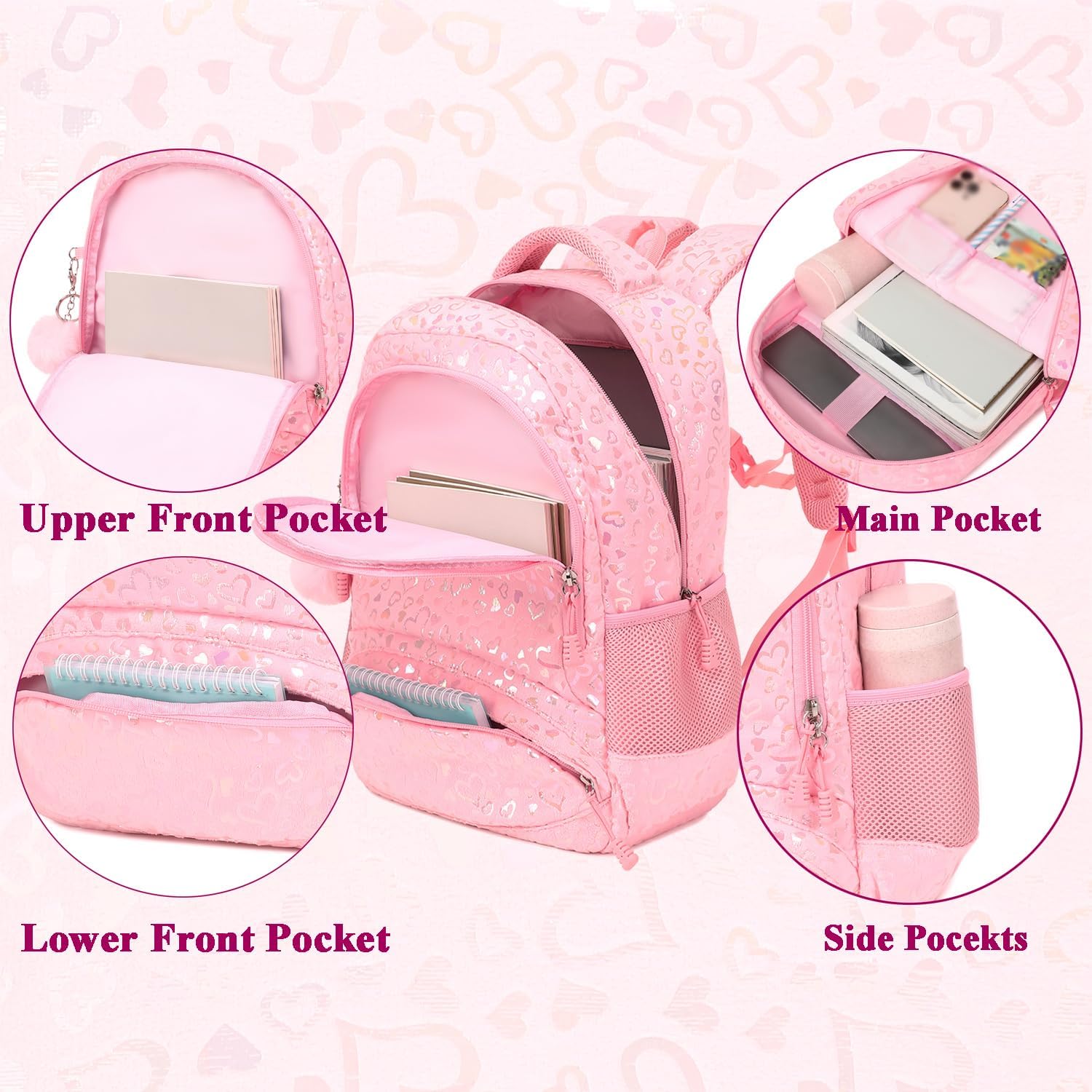 Kimwadalh Schooltas voor meisjes, rugzak met regenboogpailletten, eenhoorn-rugzak voor kinderen, casual rugzak voor school, reizen, met pluche en vlinder, paars, één maat