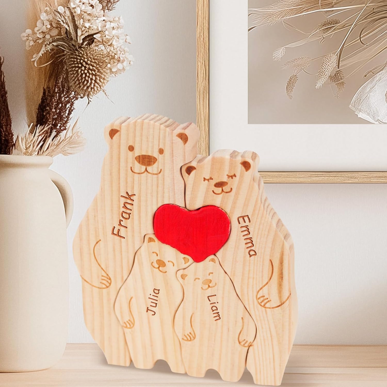Wooden Bear Puzzle with 2-5 Names, Personalized Bear Family Puzzle Gifts for Mom Dad Family Members, Custom Mothers Day Christmas Birthday Thanksgiving Housewarming Gifts