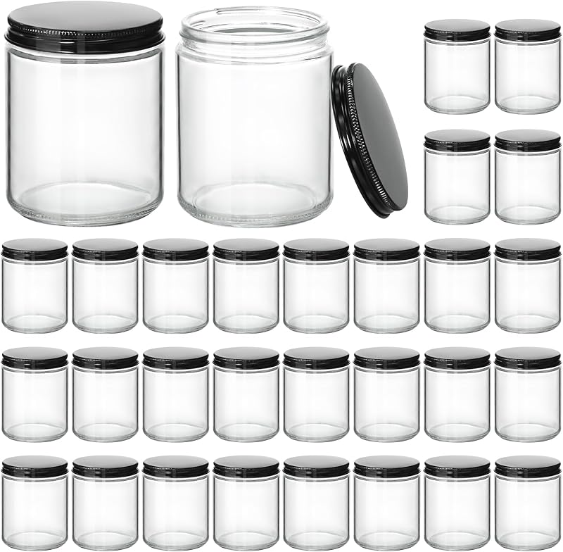 KEYWING Frascos de Vidro Transparentes para Velas com Tampas Metálicas, 240 mL, Pacote com 30