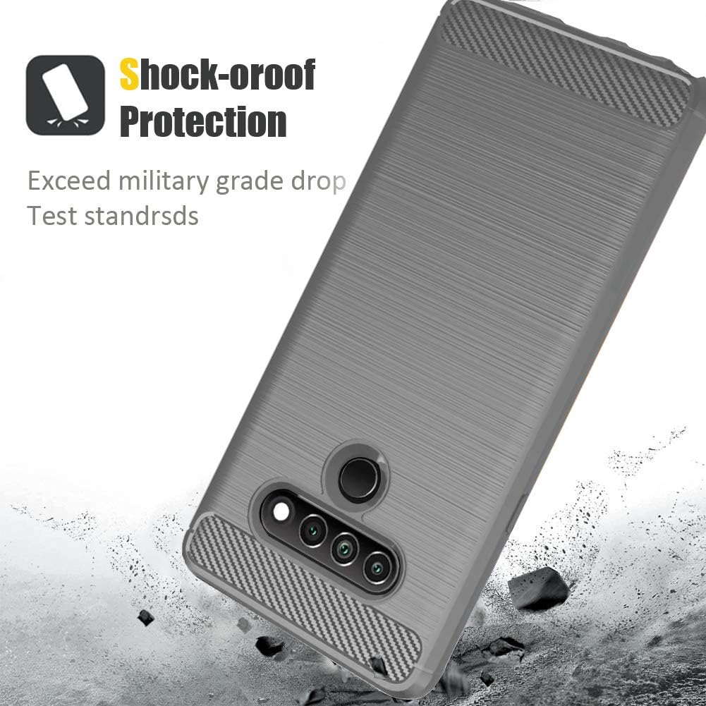 Dretal for LG Stylo 6 Case with Tempered Glass Screen Protector, Shock-Absorption Slim Fit Flexible TPU Case Brushed Texture Soft Rubber Protective Cover for LG Stylo 6 (Gray)