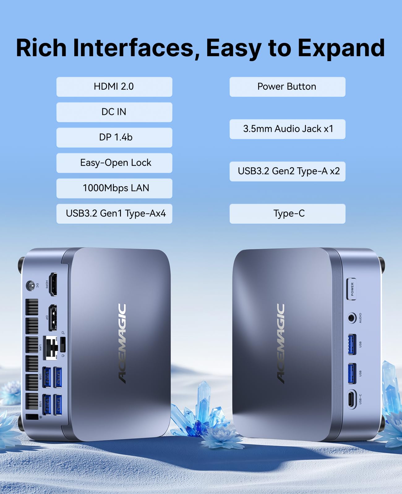ACEMAGIC M5 Mini PC, Intel i5-14500HX (14C(6P+8E)/20T, bis zu 4.9Ghz),32GB DDR4 1TB NVME SSD Mini Computer mit Windows 11 Pro | WiFi 6 | 4K UHD | Type-C | 24MB L3 | 55W TDP