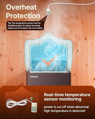 Miniatura 8 de VEVOR - Calefactor de sauna, estufa eléctrica de 9 kW, 220 V, calefactor de baño de vapor con controlador digital externo, temporizador de 3 h