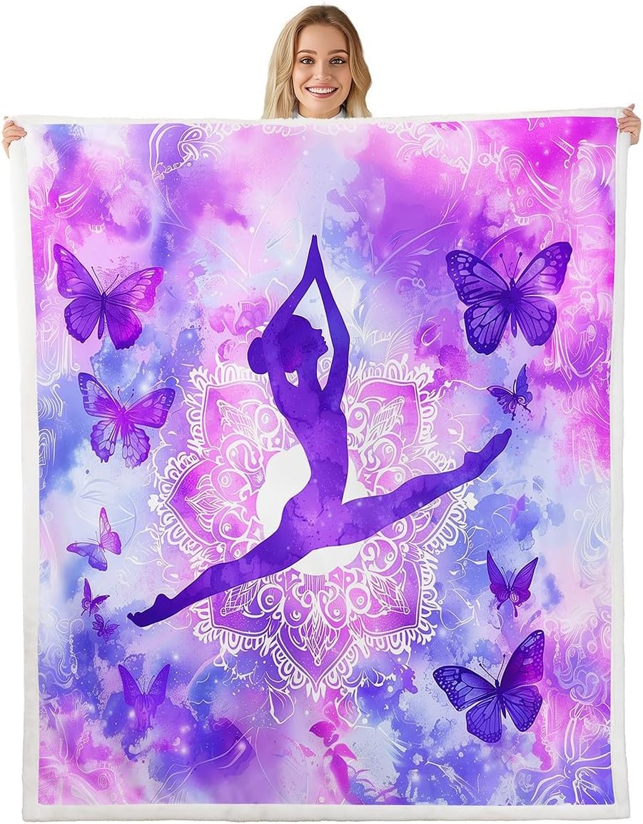 Erosebridal Gymnastics Queen 90"X90" Fleece Blankets Gymnastics Lovers Girls Throw Bed Blankets Gymnast Silhouettes Sherpa Blanket for Kids Teen Adults,Colorful Tie Dye Flannel Blanket