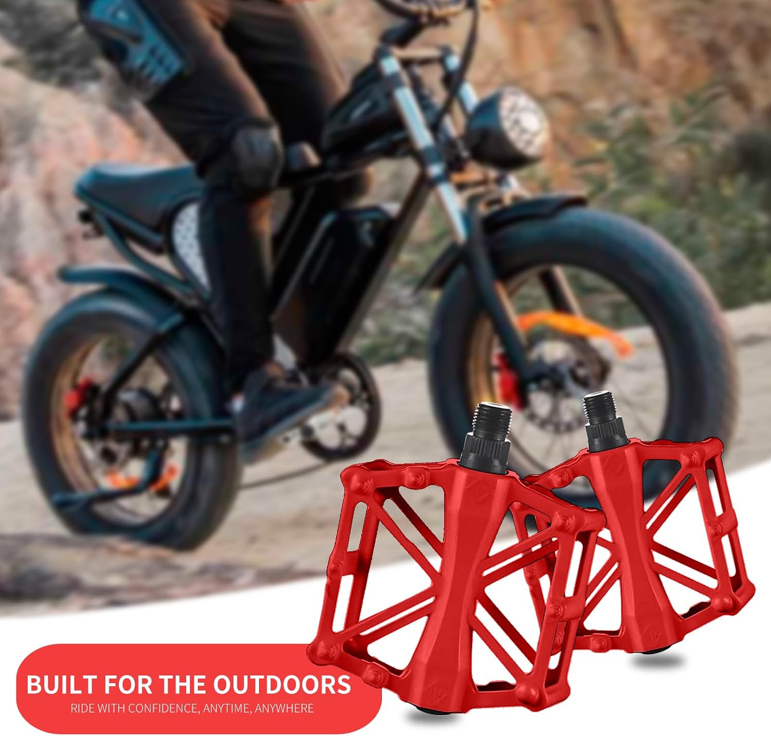Red Pedals Compatible with Ridstar Q20, Bicycle Pedals for Electric Bike, Aluminium Lightweight Platform Pedal with Non-Slip Pins, Durable Flat Pedal for Electric Bicycle