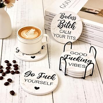 Funny Coasters with Holder Cool Gag Gifts for Adult Women Barsys Humorous