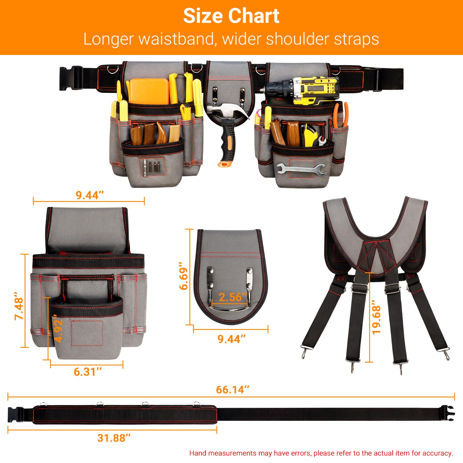 Ceinture à outils professionnelle à 18 poches, ceinture utilitaire réglable, pochette à outils de construction robuste pour électricien, jardinage, charpentier