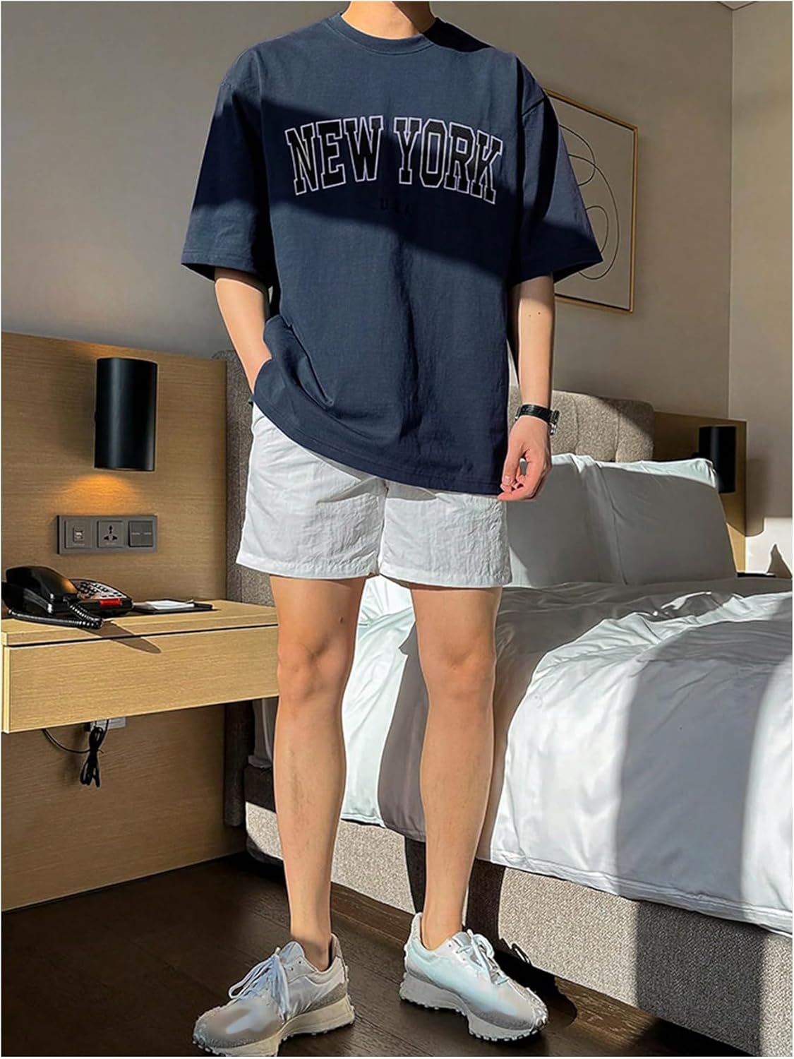 Men's Letter Graphic Tee Shirt Short Sleeve Crew Neck Cool Baggy Shirts - Image 5