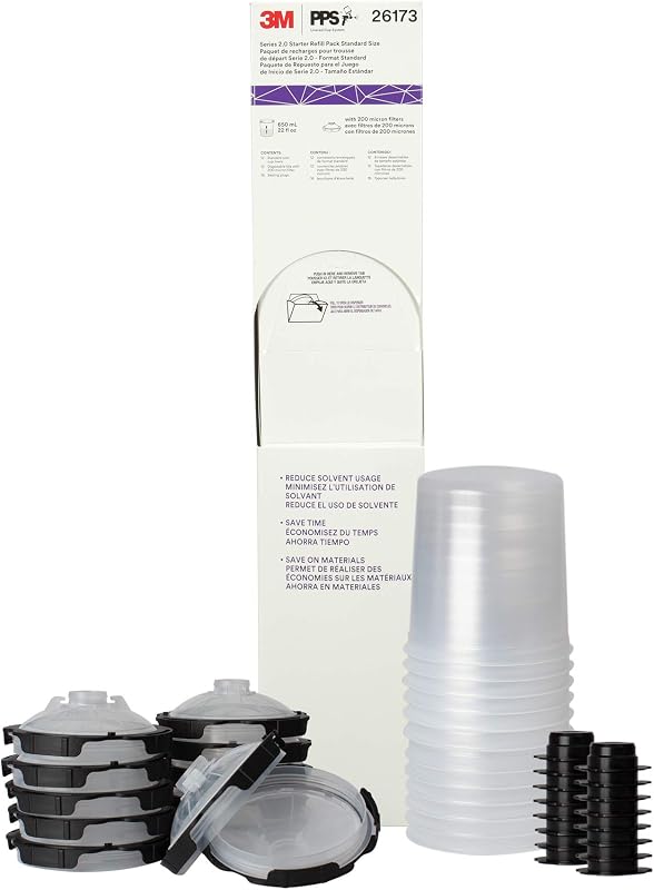 Kit de recarga del sistema de pistola pulverizadora de pintura 3M PPS 2.0 con tapas y revestimientos, 26173 | 22 onzas; Filtro estándar de 200 micras; 12 tapas y revestimientos desechables; 16 tapones de sellado; uso para automóviles; Muebles; Hogar y más