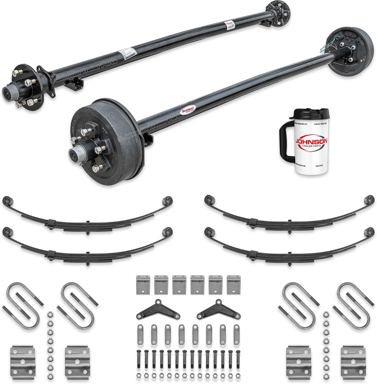 Rockwell American 3,500 lb Tandem Trailer Axle Kit – Electric Brake Axle & Idler Axle – Full Suspension Running Gear Kit – 85” Hub Face / 70” Spring Center – 7,000 lb Capacity