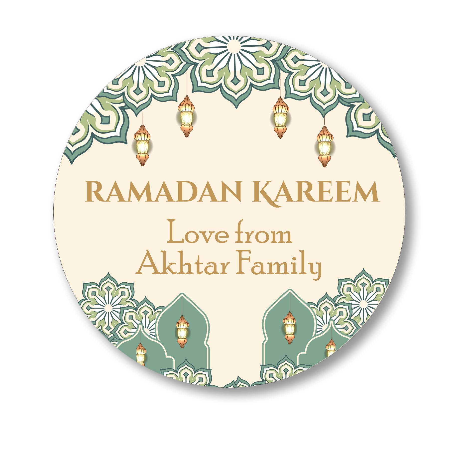 Personalised Eid Mubarak & Ramadan Kareem Celebration Sticker Sheet - 35 Round Stickers, Paper eid Celebration Stickers, Labels - 35 Ramadan Kareem Design