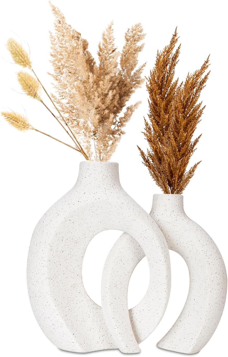 Matte Ceramic Vase Set of 2 Boho Modern Nordic White Flower Vases Minimalist ins for Home Decor Living Dining Room Bedroom Table Centerpieces Office Gifts