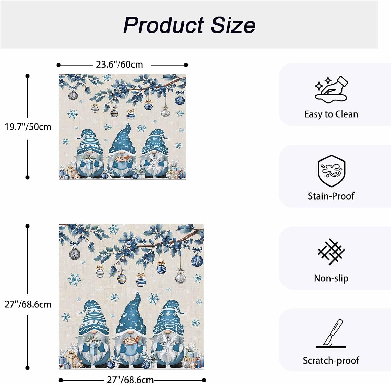 Washer and Dryer Covers for the Top, Blue Christmas Decorative Washing Machine Protector Mat, Non Slip Dryer Top Cover for Laundry Room, Xmas Gnomes Balls Tree Snowflake Gifts 27" x 27" (Pack of 2) image 5