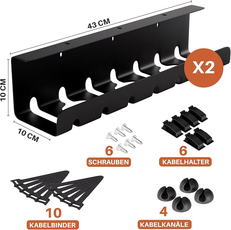 Zenacasa Organizator de cabluri pentru birou, 2 bucăți, canal de cabluri negru, fără găurire, cu tavă de gestionare și accesorii, pentru birou acasă și gaming