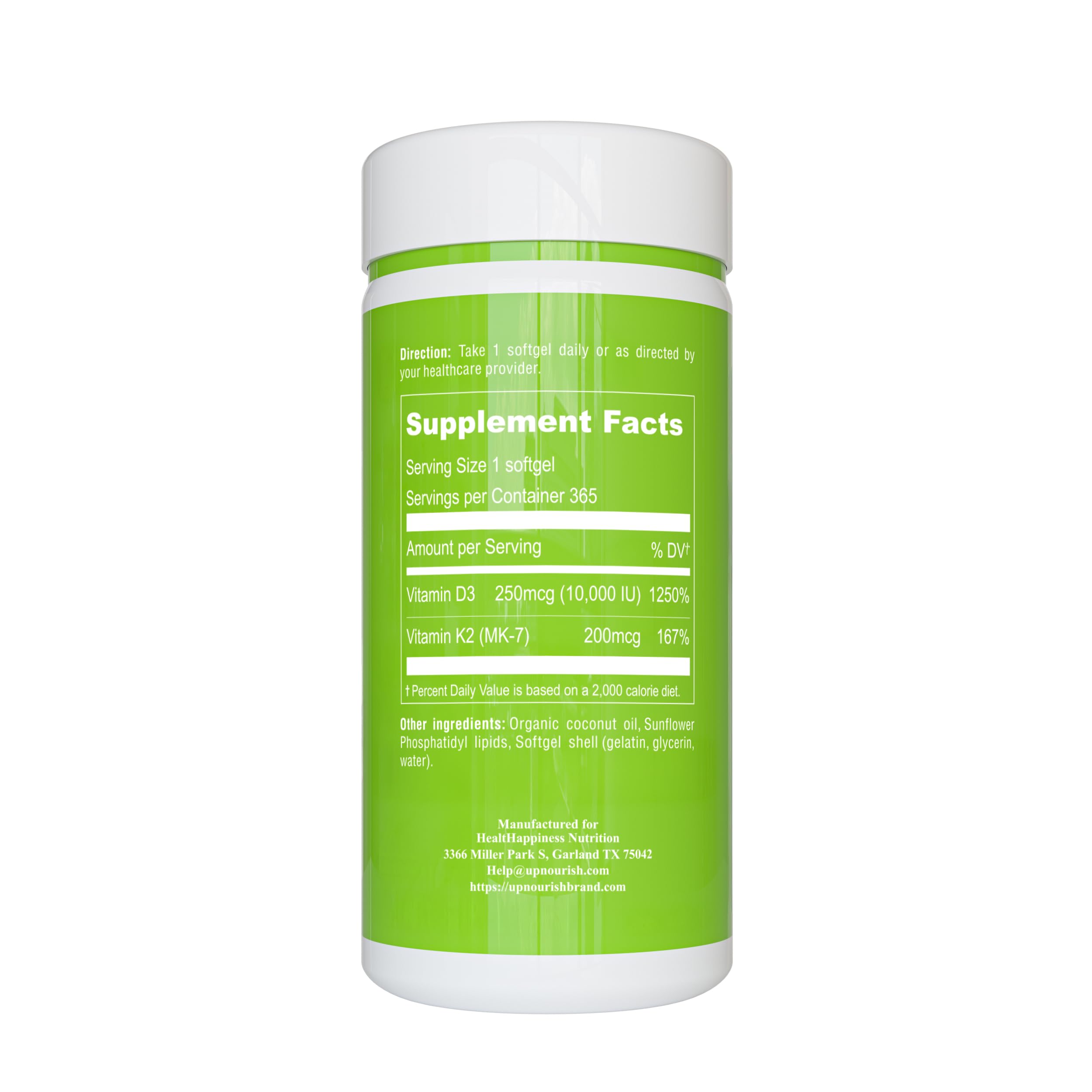 UpNourish Liposomal D3 K2 Vitamin 10000 IU D3 and K2 MK-7 200 mcg - 365 Vitamin D3 k2 (Vitamina D3 con K2) Mini Softgels - Easy to Swallow K2 D3 Vitamin Supplement — Amazon image 6