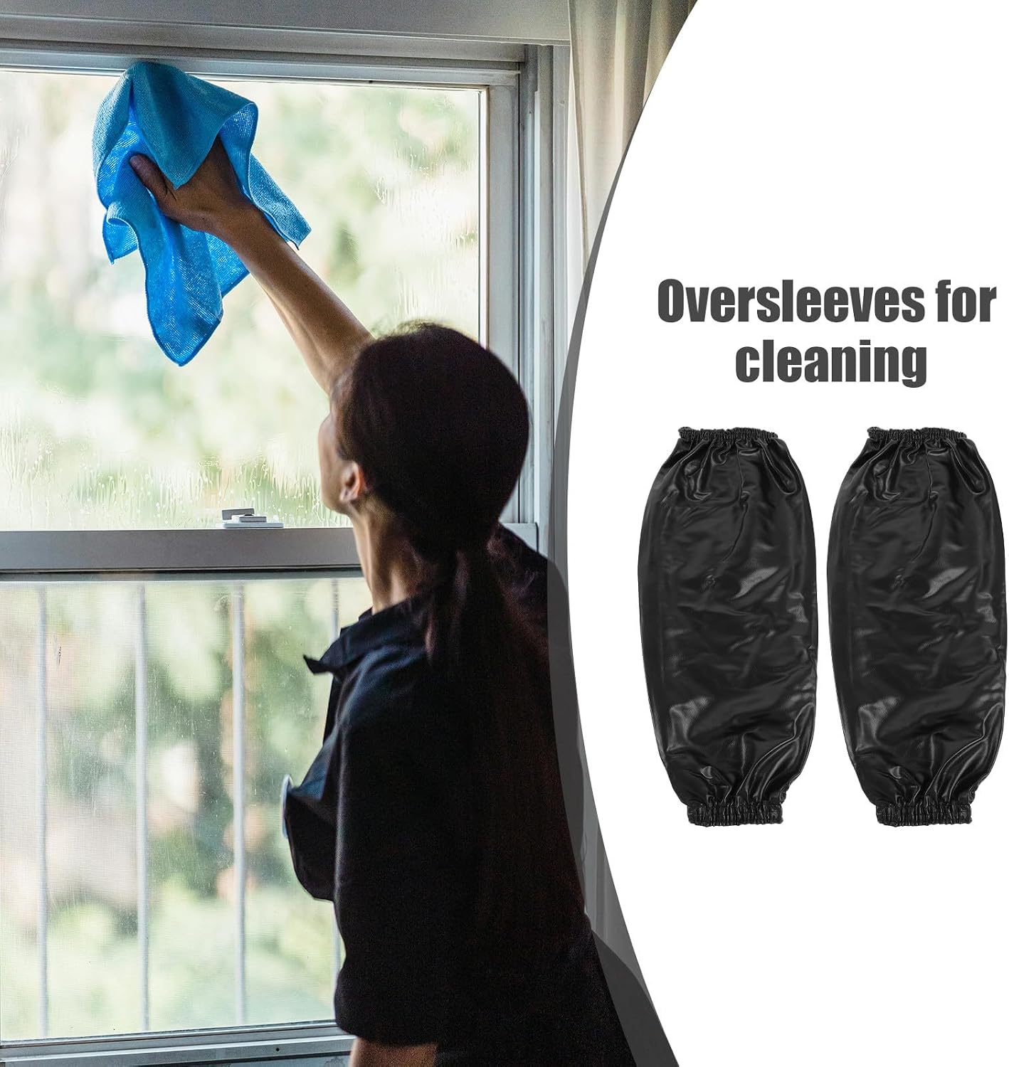 BESTYASH Waterproof Black Oversleeves for Kitchen and Gardening, Oilproof Arm Sleeve Covers for Cleaning and Housework, 2pcs Sturdy Protective Work Sleeves