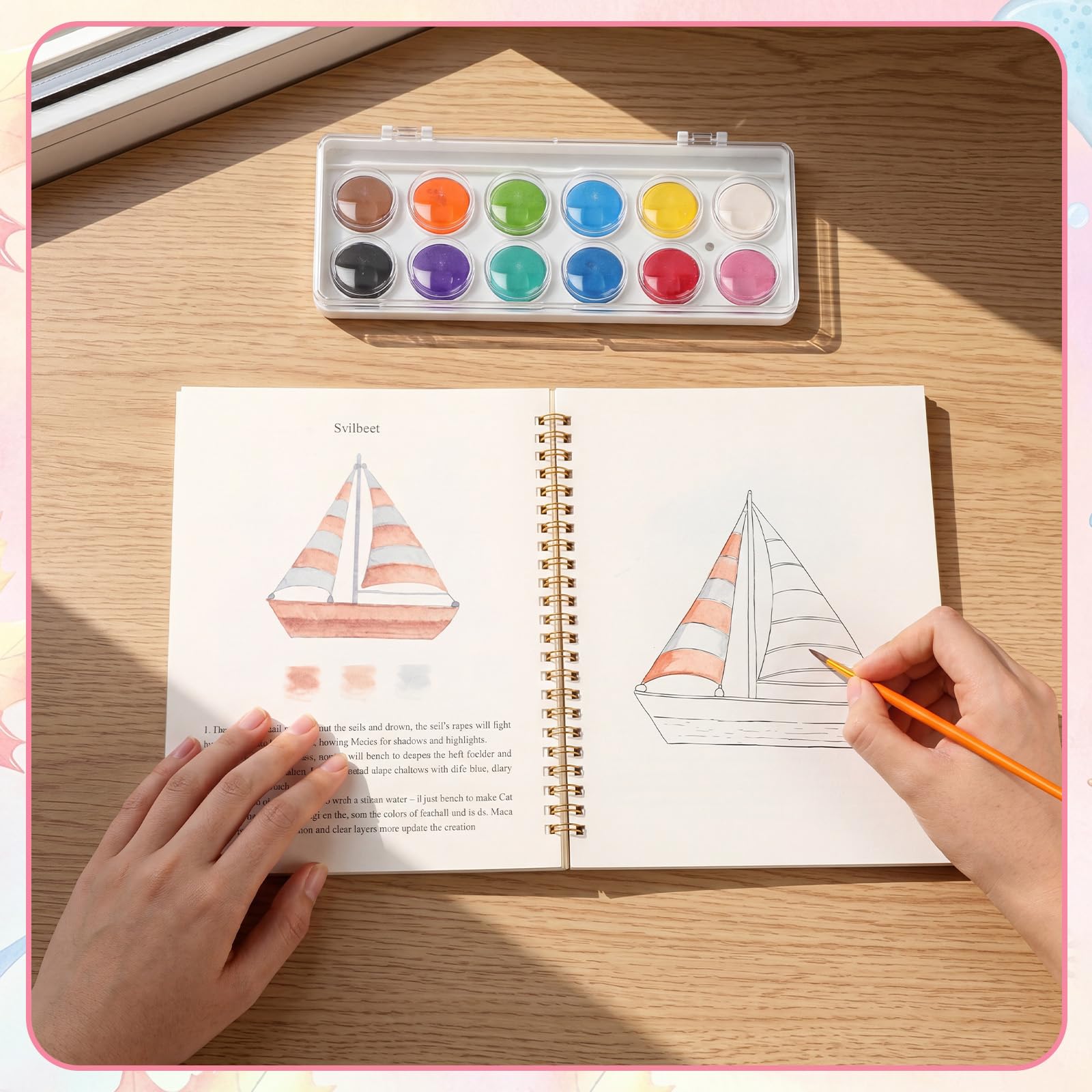Jetec Aquarell-Arbeitsbuch für Erwachsene, Anfängerfreundliches Aquarell-Malset, Aquarell-Übungsbuch, entspannend, einfach zu malen, Wassermalbuch mit 12 Farben zum Verschenken von Kreativität, Freude