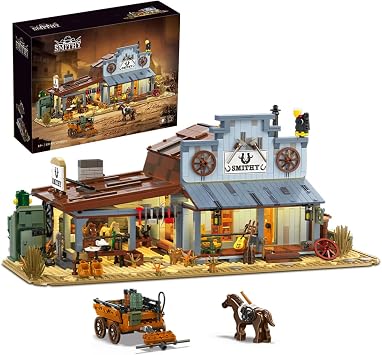 Western General Store Blacksmith Building Set, Modular Cabin Farm Building Kit with Horse Stable, for Adults Architecture Enthusiasts 2718 Pcs