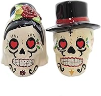Vista 1 de Pacific Giftware Salero y pimentero de cerámica con diseño de calaveras y novios del Día de los Muertos