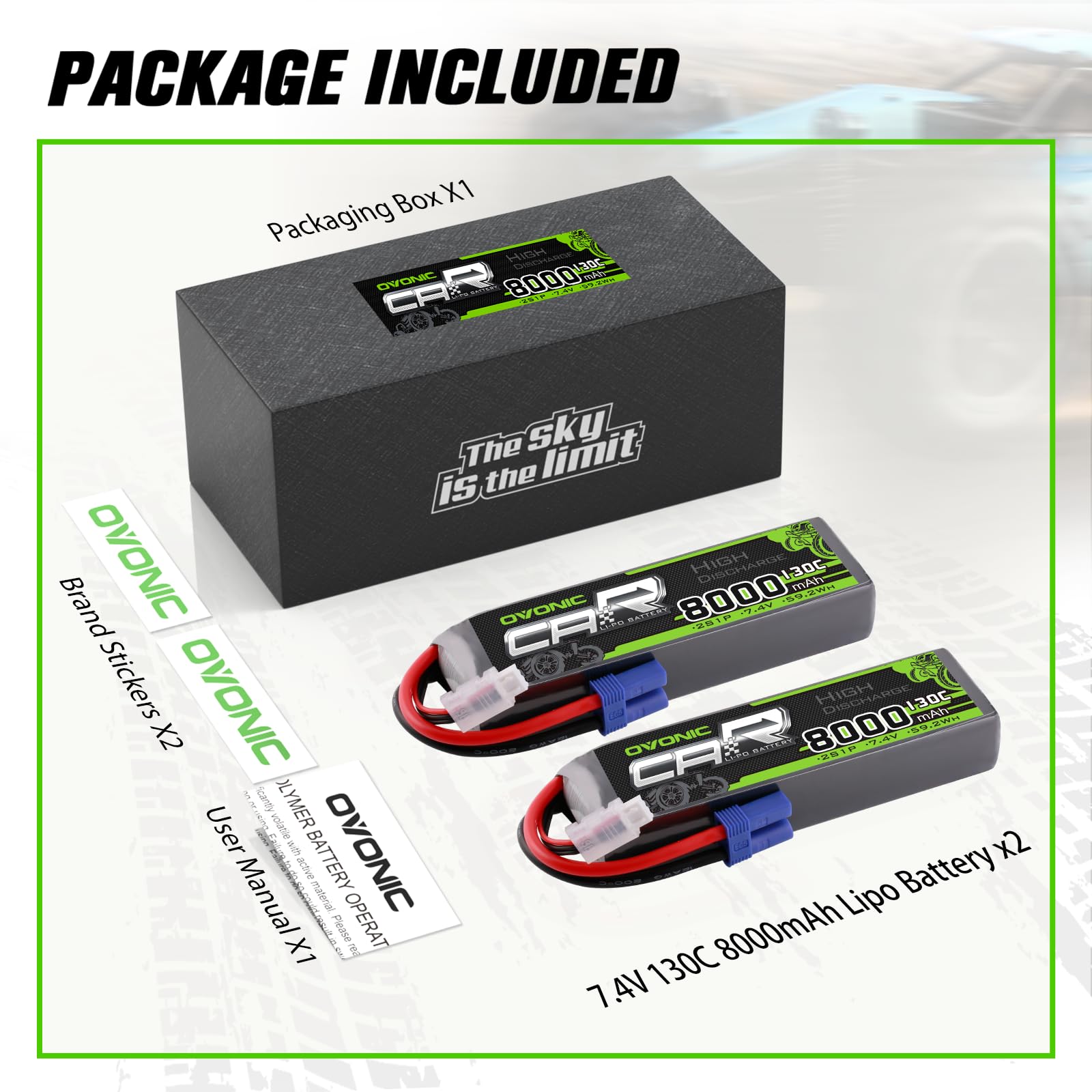 Amazon.com: OVONIC 2S LiPo Battery 8000mAh 7.4V 130C RC Battery
