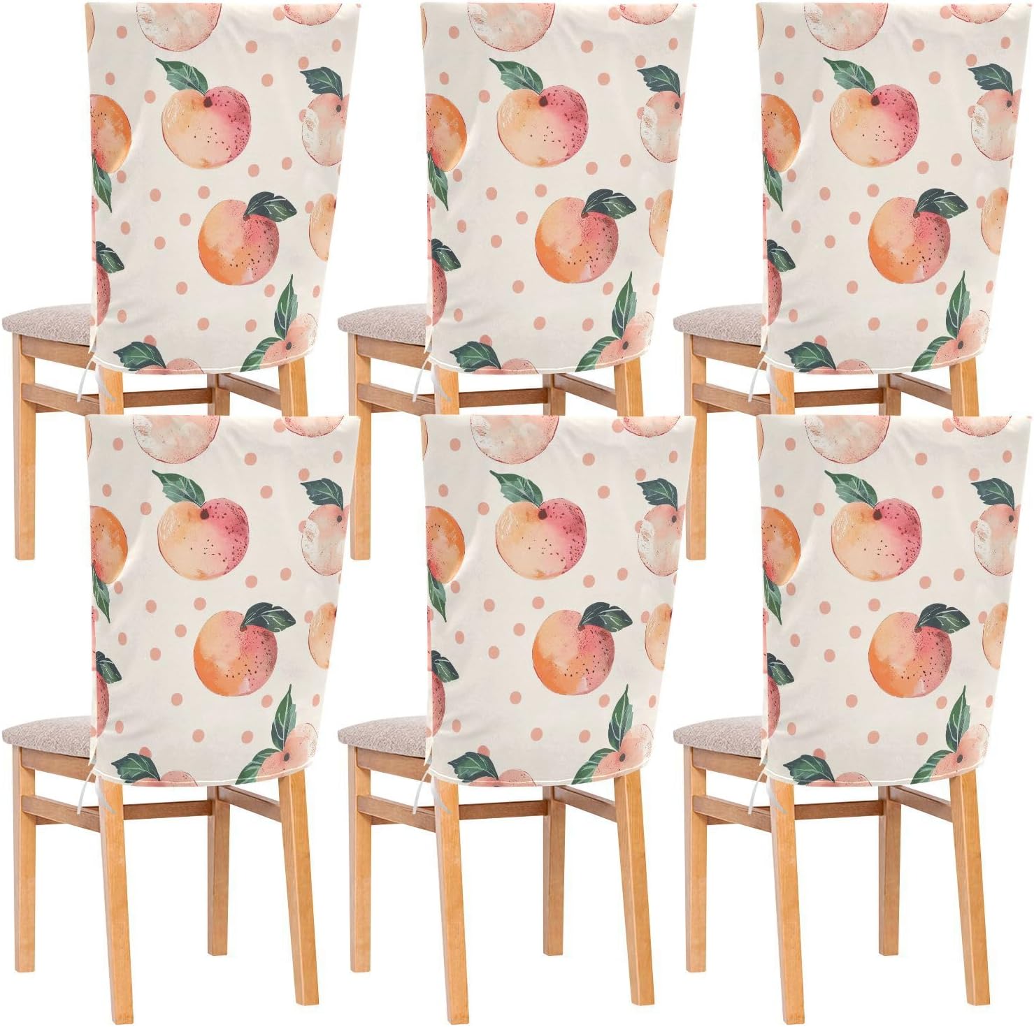 ALAZA Peaches and Polka Dots Chair Back Cover Set of 6, Washable Reusable Removable Chair Slipcovers Decorative Chair Cover for Home Kitchen Wedding Party