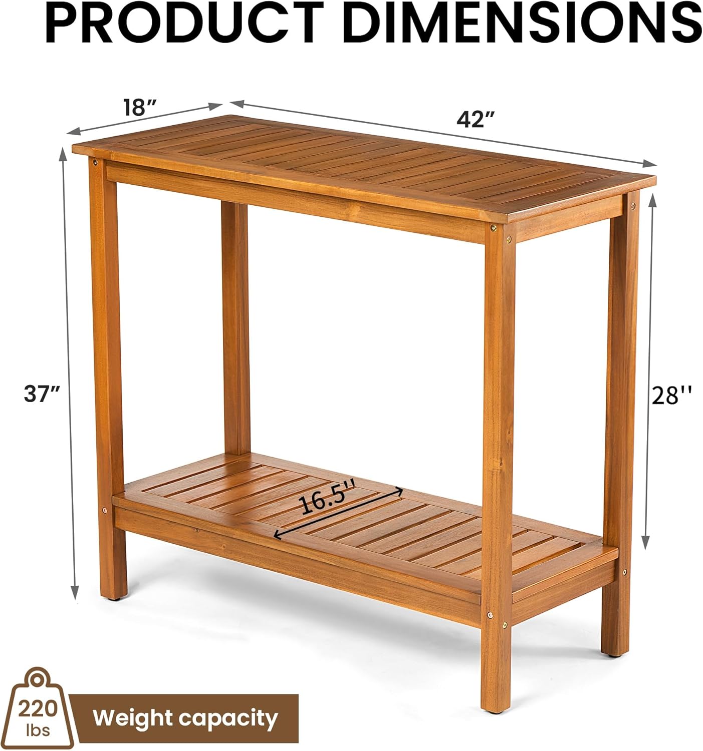 Acacia Wood Console Table, 2-Shelf 42in Console Tables for Entryway, Indoor Outdoor Console Table for Kitchen, Patio, Garden - Light Brown 42"D x 18"W x 37"H Light Brown image 3 of 7 B0FC6KBW9L