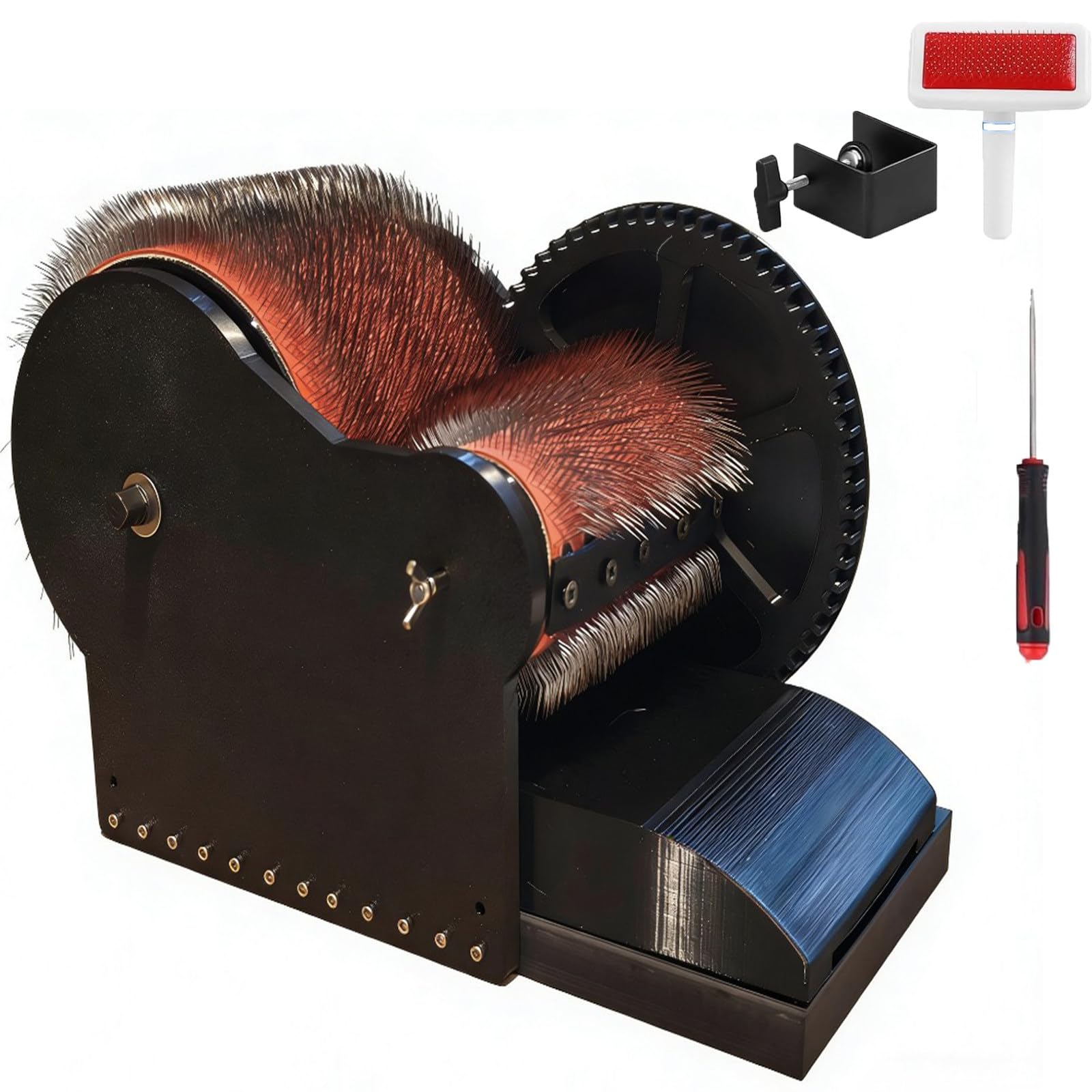 MiyKom Motorized Drum Carder for Spinning, 56 RPM with Dual Foot Pedals, Anti-Jamming Fiber Processing Equipment for Color Mixing and Impurity Removal, Includes Comb and Awl