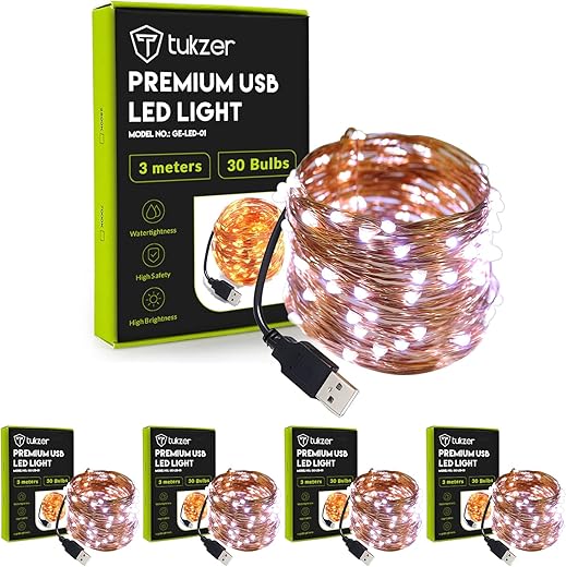 Tukzer Copper LED Fairy String Lights with USB, High Brightness, Low Power Consumption, Indoor Outdoor Decoration, Christmas Decor, LED Strip Light…