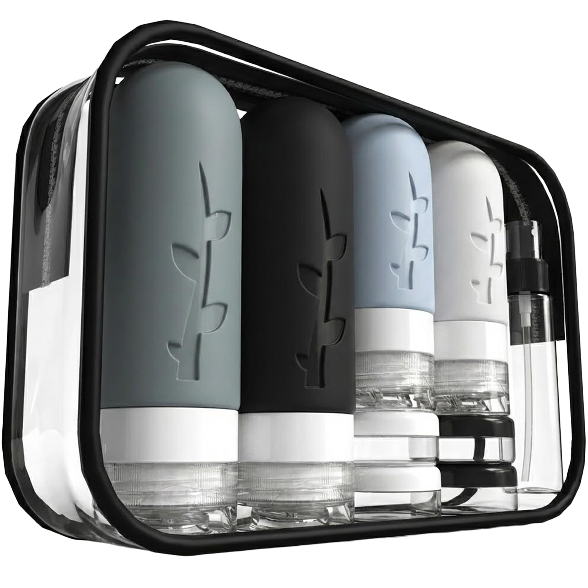 DEPOZA 16 Pack Travel Bottles Set - TSA Approved Leak Proof Silicone Squeezable Containers for Toiletries, Conditioner, Shampoo, Lotion & Body Wash Accessories (Black)