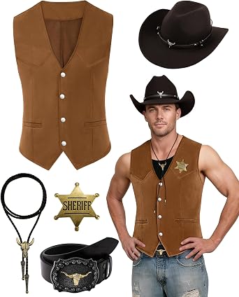 5 Pcs Cowboy Costume Western Outfit for Men Halloween