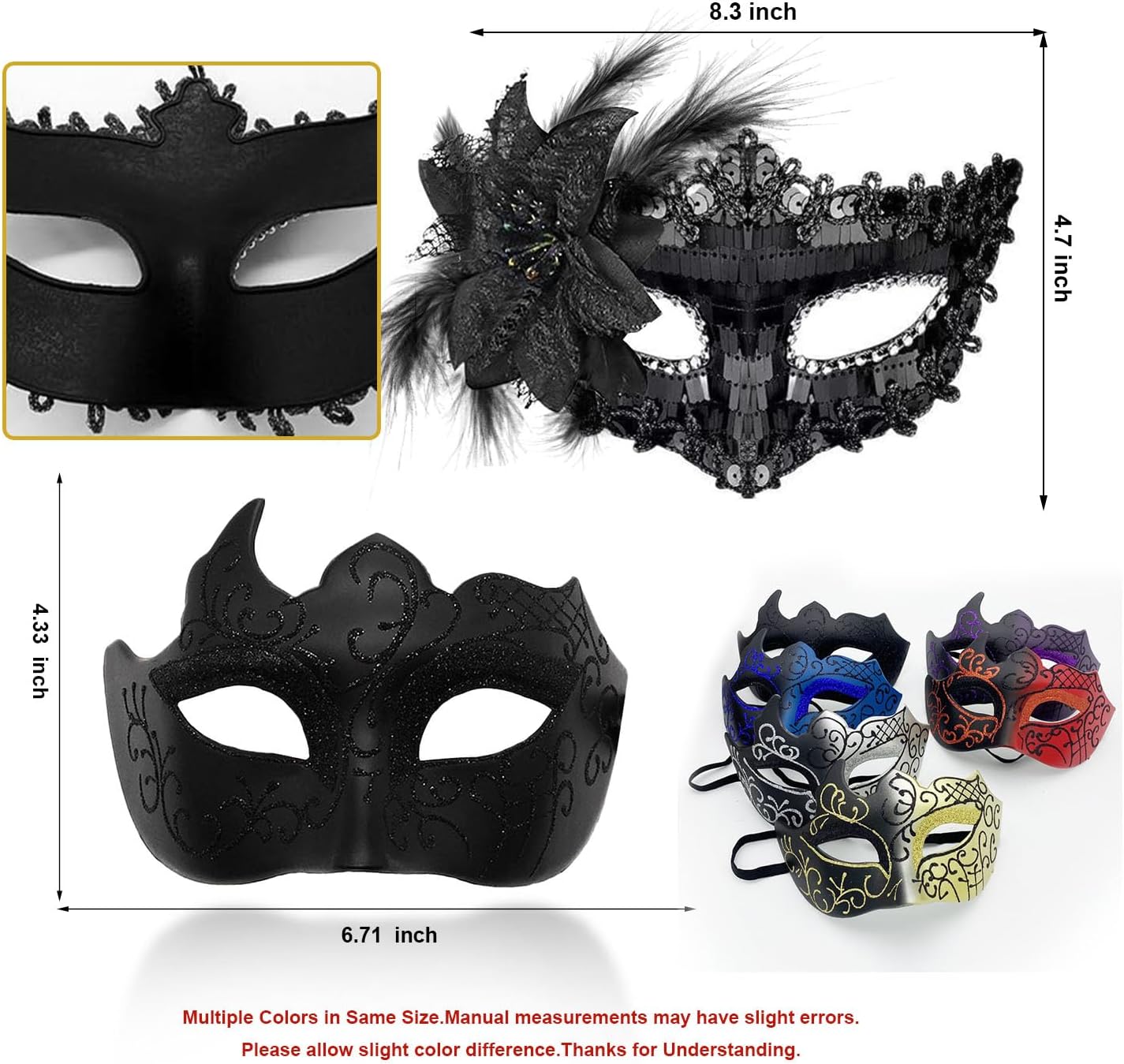 Masquerade Masks for Women Men Couple Venetian Halloween Mask for Carnival Costume Party Prom Ball - Image 4