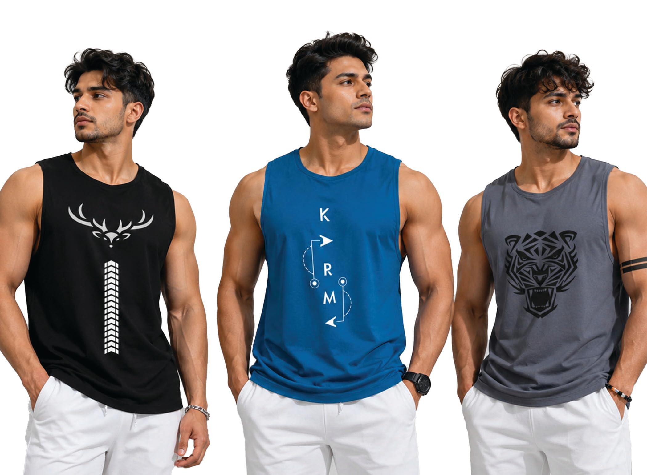 ausk Men Vest || Gym Tshirt for Men || Lion Printed Sleeveless Regular Fit T Shirt for Mens-picture-29