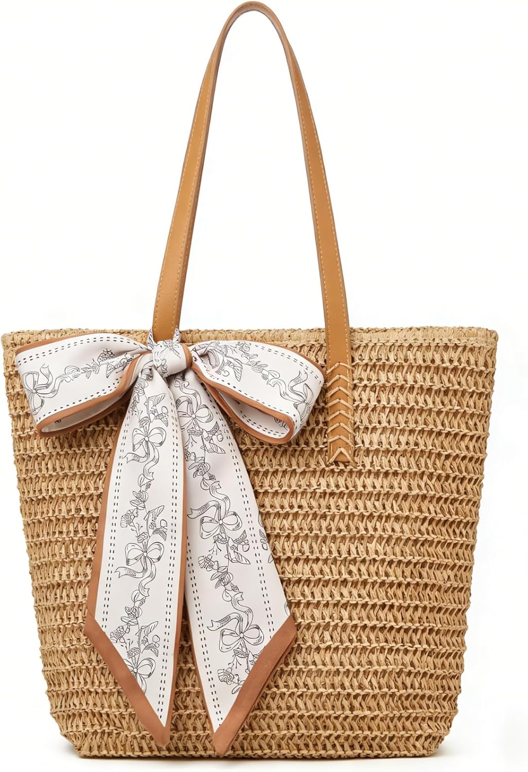 Straw Bags for Women Large Woven Summer Tote with Reinforced PU Handles and Zipper Foldable Beach Handbag for Travel Vacation