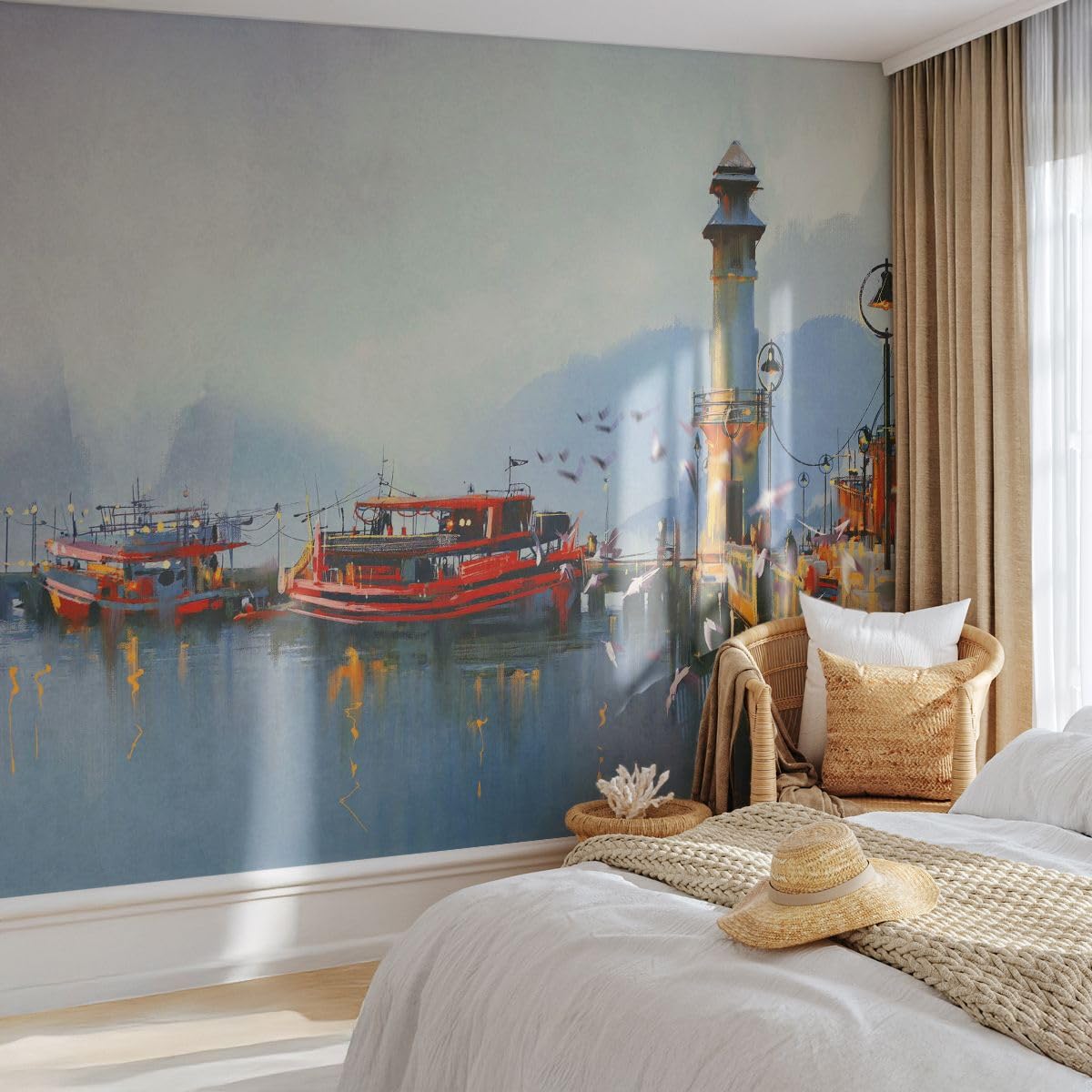 Carta da Parati Vinile in TNT 150x105 cm Paesaggi Marino - 3710 - WF3 | Porta Lanterna Barca Premium Canvas Fotomurale Moderno Decorazione da Parete Murale da Parete Per Soggiorno ARTTOR