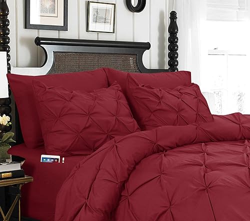 Elegant Comfort Juego de edredón plisado de 8 piezas, juego suave y sedoso que incluye juego de sábanas con bolsillos de almacenamiento, edredón