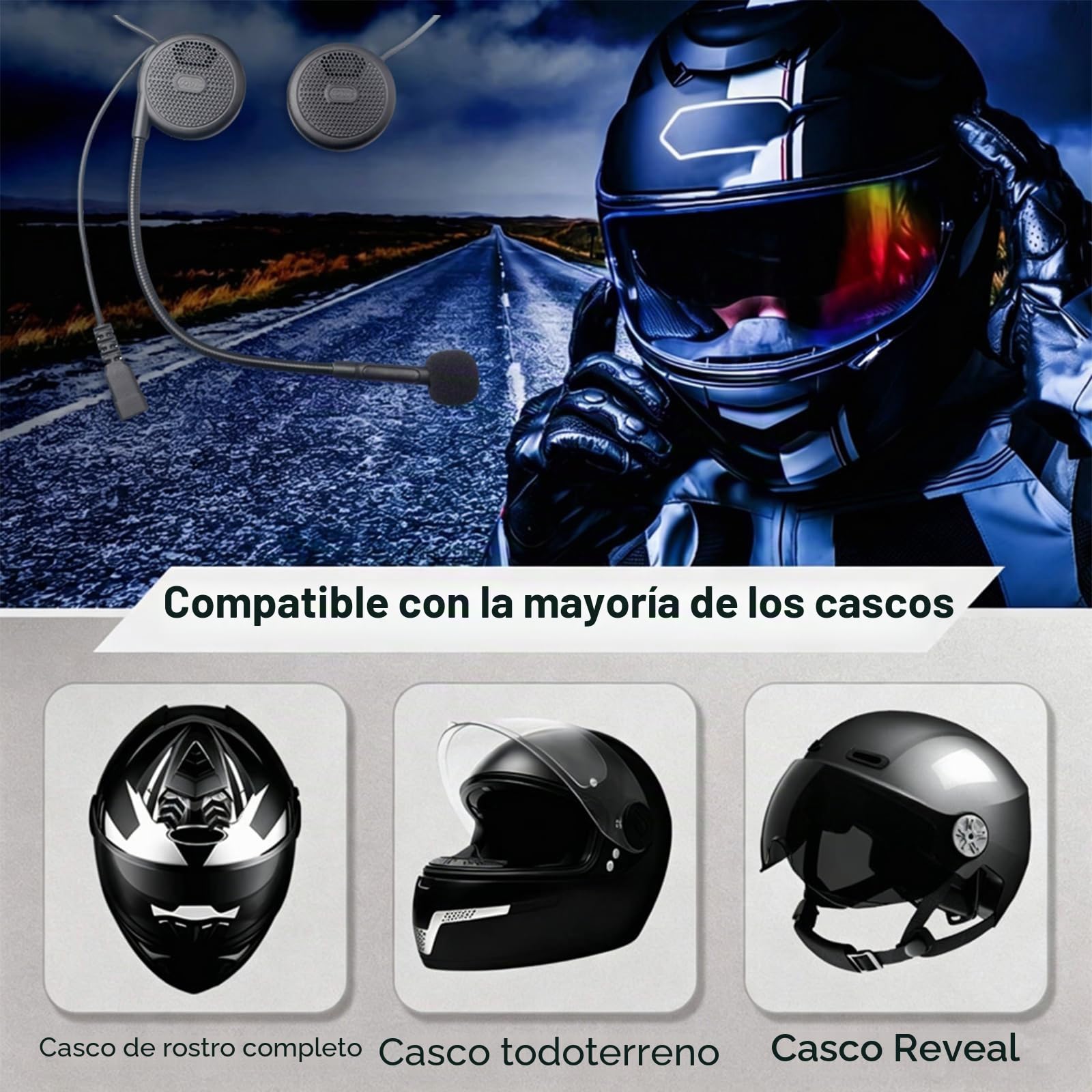 QSPORTPEAK L1M Casco de Motocicleta Auricular Bluetooth Auricular Impermeable Intercomunicador Interfono Micrófono Incorporado, Equipo de comunicación para Montar en Moto