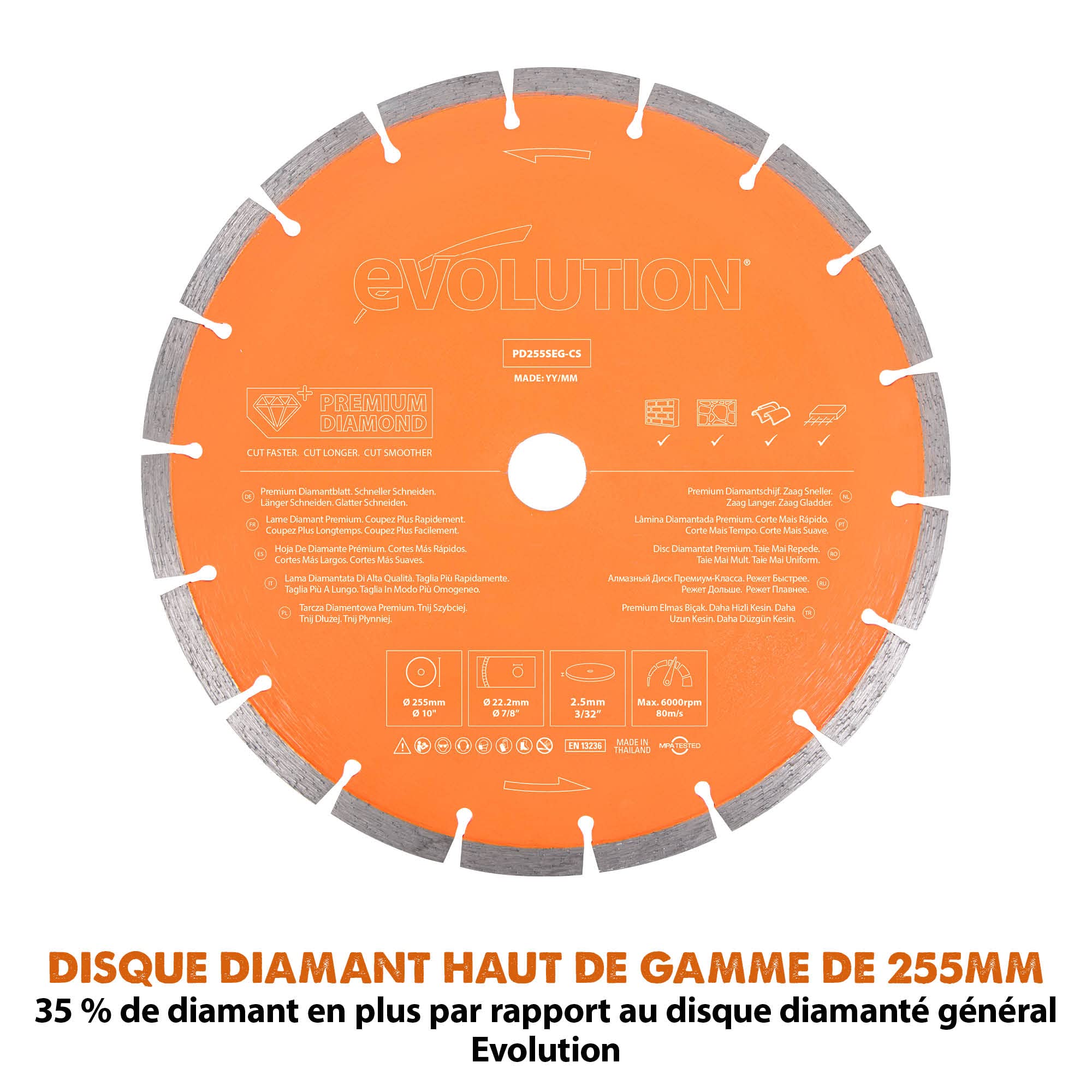 Evolution Scie à béton R255DCT 255 mm - Sans essence, coupe de 102,5 mm, fournie avec lame diamantée de qualité supérieure