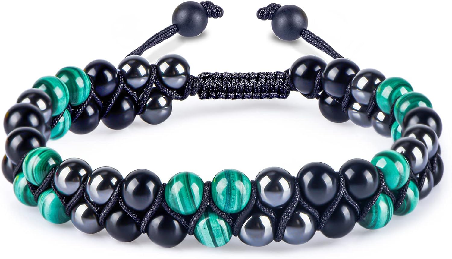 Malachite Crystal Black Obsidian Bracelet Hematite Beads Bracelet Genuine Green Healing Crystal Stone Jewelry Protection Bracelet for Stress Relief Gift for Him