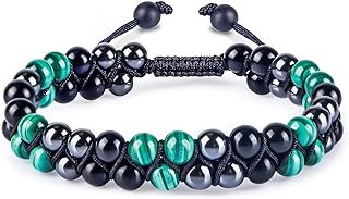 GENASTO Malachite Crystal Black Obsidian Bracelet Hematite Beads Bracelet Genuine Green Healing Crystal Stone Jewelry for ...