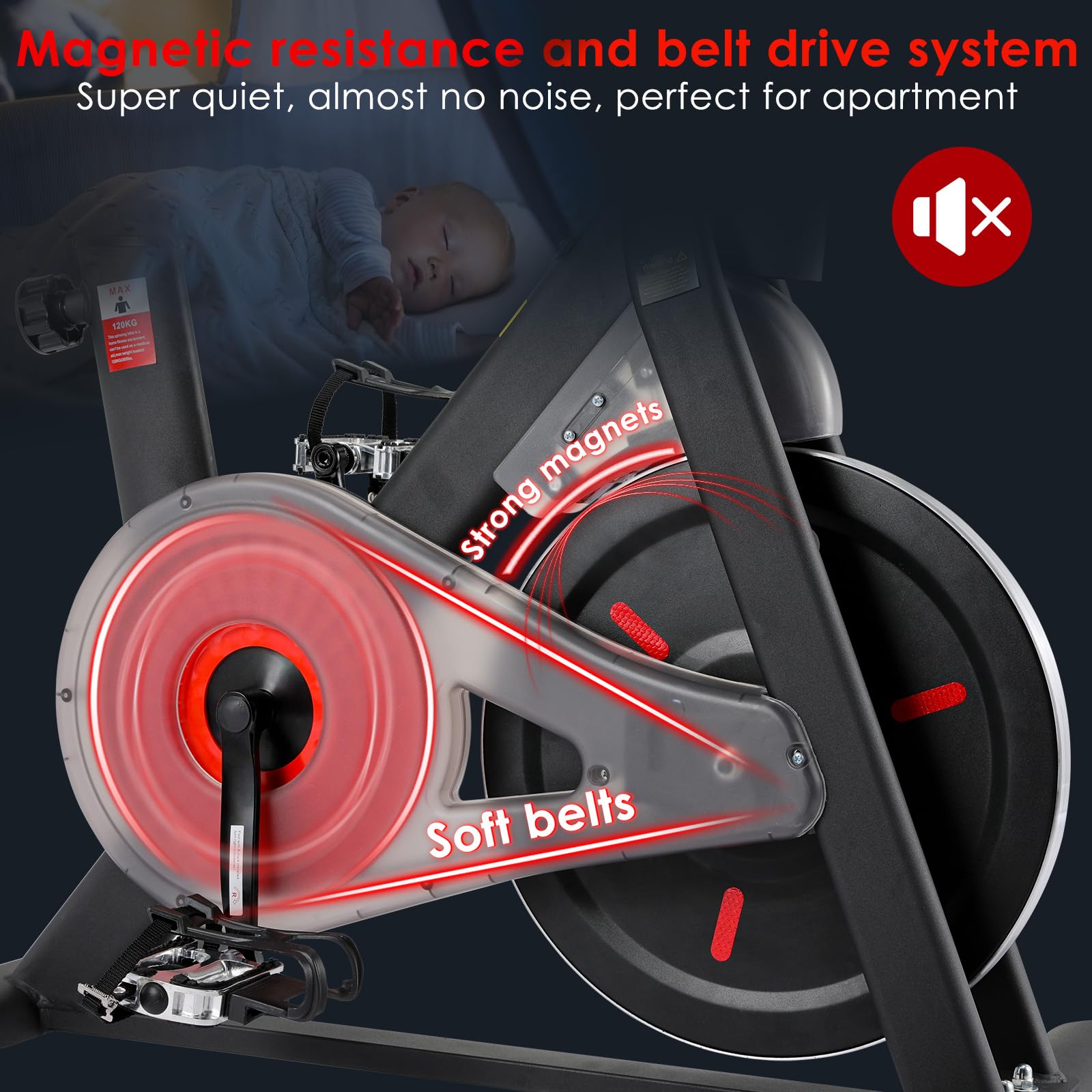 LIFERUN Heimtrainer Fahrrad Magnetwiderstand, Leise Spinning Bike Indoor mit Pulsmessung, LCD-Monitor, einstellbare Sitze, Tablet-Halter, Stationäres Bike Hometrainer für Kardiotraining Zuhause