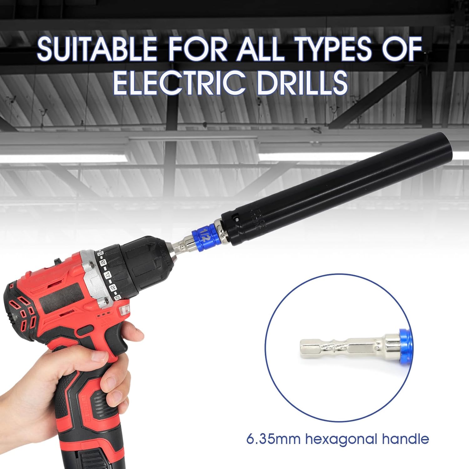 2 Pcs 9/16"(14mm) Power Nut Driver 6'' and 12'' Length, Nut Runner Hollow Socket with 1/4" Hex Shank, Fit Long Bolts and Ductwork
