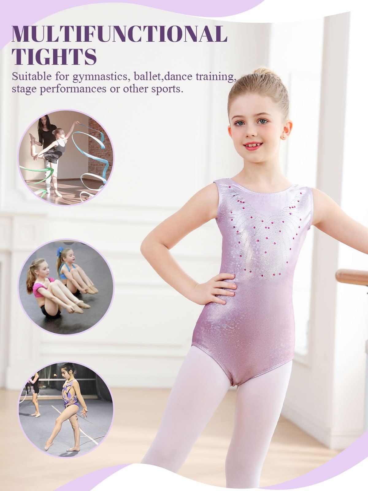 Artystyczne body gimnastyczne dla dziewczynek body baletowe dla dziewczynek artystyczna gimnastyka artystyczna, błyszcząca, okrągła szyja, 5-12 lat