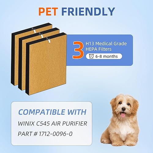 Miniatura 10 de Filtro de repuesto HEPA C545 S para purificador de aire Winix C545, 2 filtros HEPA H13 + 8 prefiltros de carbón activado, parte 1712-0096-00 y