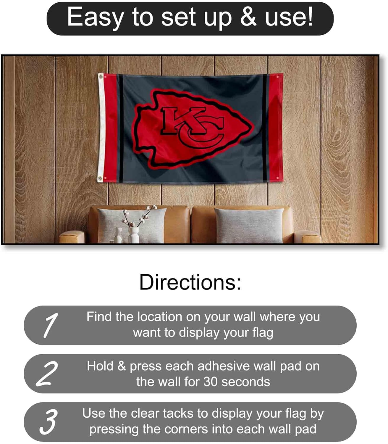 Kansas City Chiefs Black Sideline Banner and Tapestry Wall Tack Pads