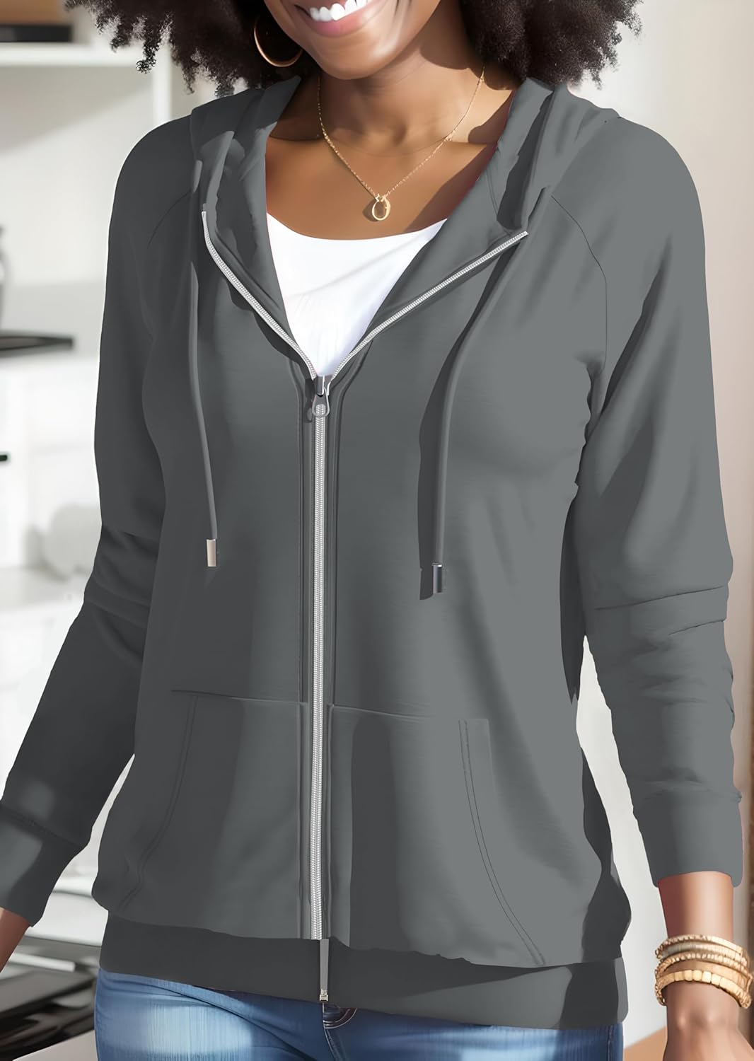 Nimsruc Zip Up Hoodies For Women Long Sleeve Casual - Image 3